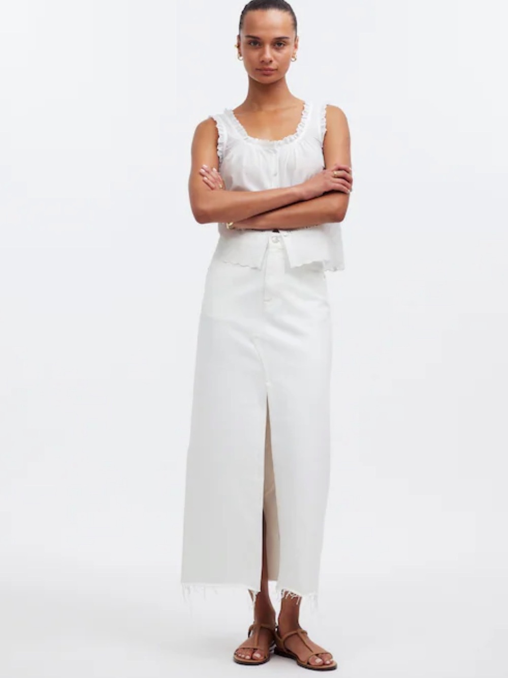 Madewell Rilee Denim Midi Skirt In Tile White NWT